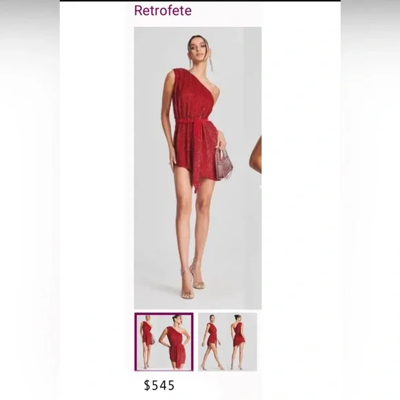 open lace back dress Retrofete - Gabrielle Sequin Robe Dress Red (Medium) – Goldie's main image 0